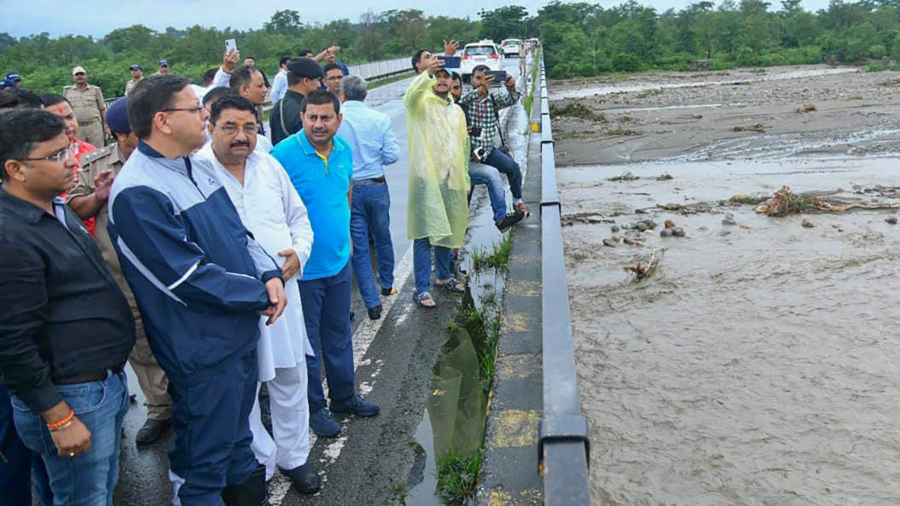 Chief Minister Pushkar Singh Dhami visited the affected areas near Thano and instructed officials to make arrangements for restoring vehicular movement. Credit: UKCMO