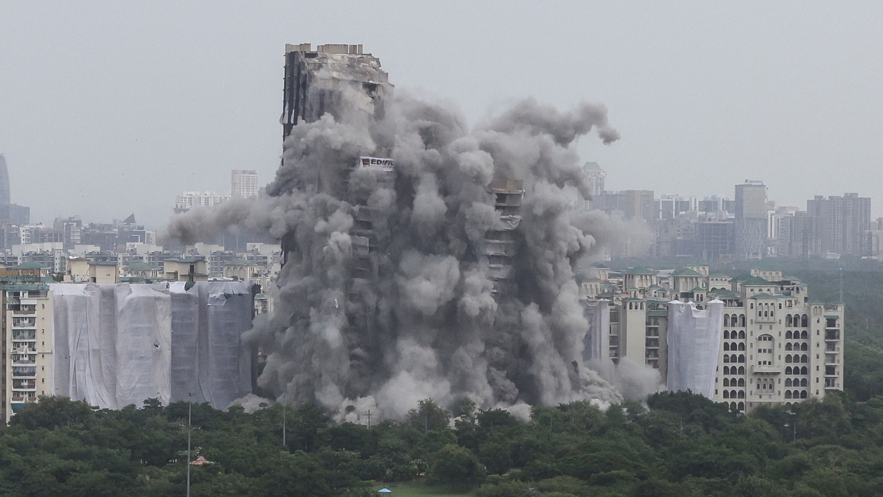 The action was taken almost a year after the Supreme Court's direction to raze the illegally built structures to the ground. Credit: PTI Photo