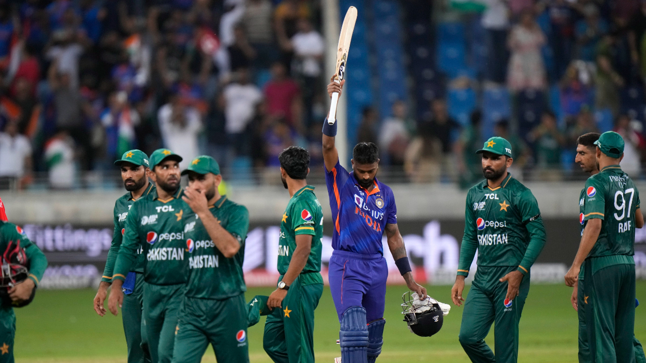 India's Hardik Pandya, center, gestures as he celebrates their win in the T20 cricket match of Asia Cup against Pakistan, in Dubai, United Arab Emirates, Sunday, August 28, 2022. Credit: AP/PTI Photo