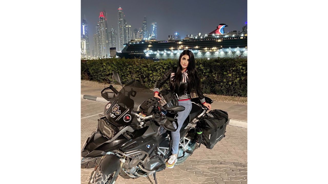 Wazhma is also a bike lover and can be seen spinning around Dubai in a superbike. In this photo, Wazhma is seen posing for a photo on a superbike. Credit: Special Arrangement