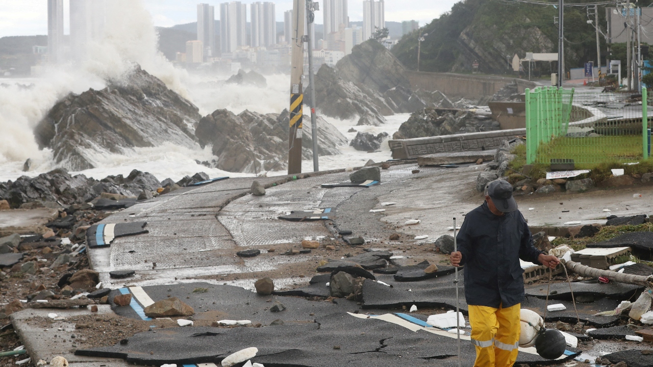Typhoon Hinnamnor departed South Korea on September 6 after making landfall in the country's south, leaving thousands of people displaced and causing huge destruction. Credit: Reuters Photo