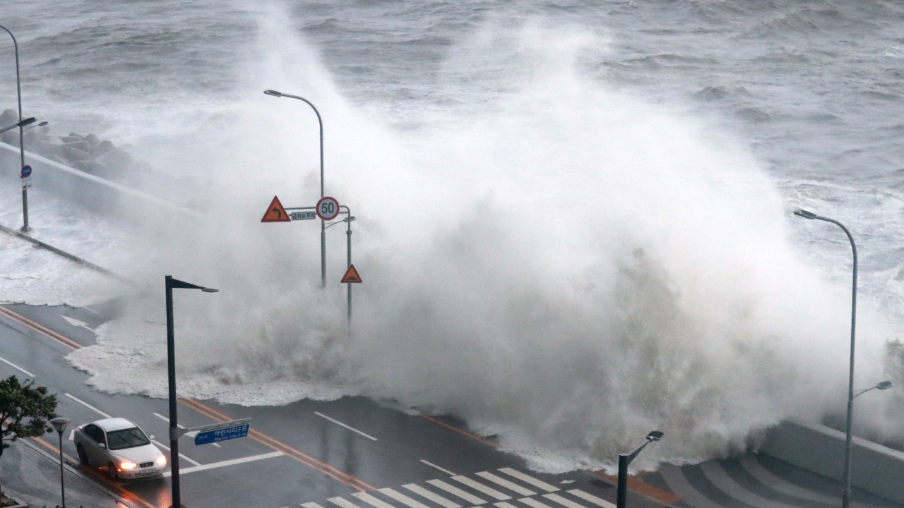 It was reported that typhoon Hinnamnor left the Korean peninsula at about 7:10 am through waters off the southeastern city of Ulsan after landing on the coastal city of Geoje. Credit: AFP Photo