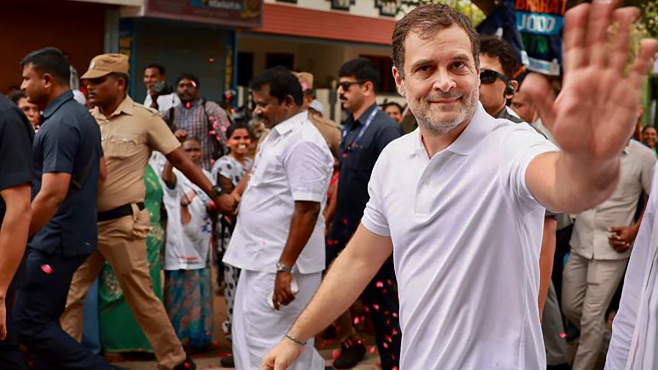 Gandhi began the journey from Agasteeswaram in Kanyakumari, along with 118 'Bharat Yatris' as well as other party leaders from across the country. Credit: PTI Photo