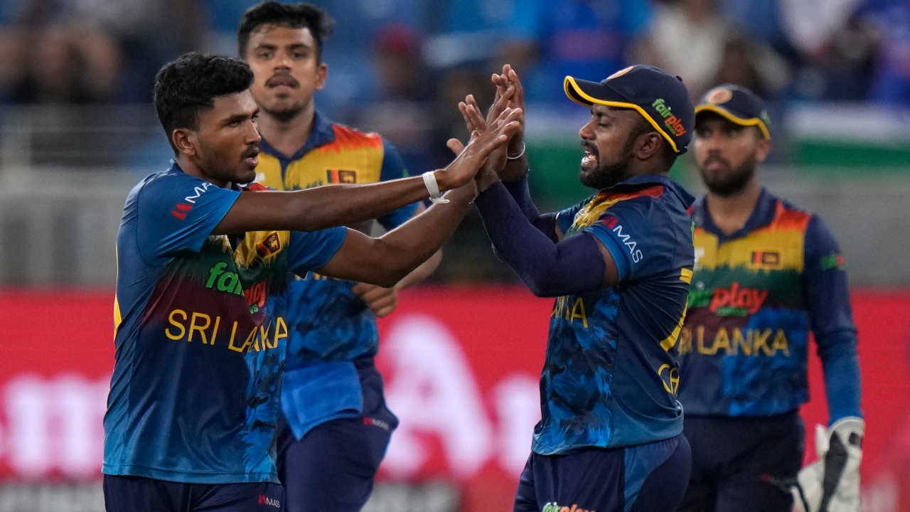 Playing just his second T20, Madushanka had Azam caught at short fine-leg for five and then bowled Fakhar Zaman for a first-ball duck the following delivery. Credit: AP Photo