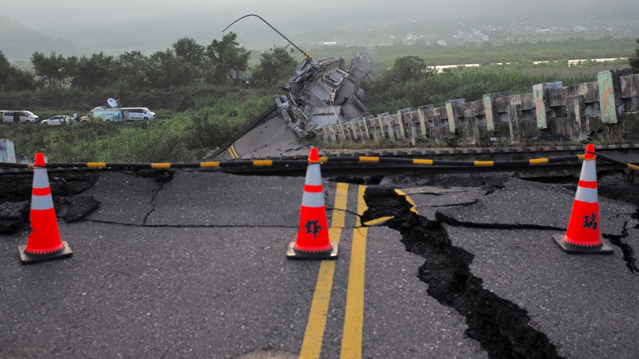 A broken road following a strong earthquake in Taiwan. Credit: AFP Photo
