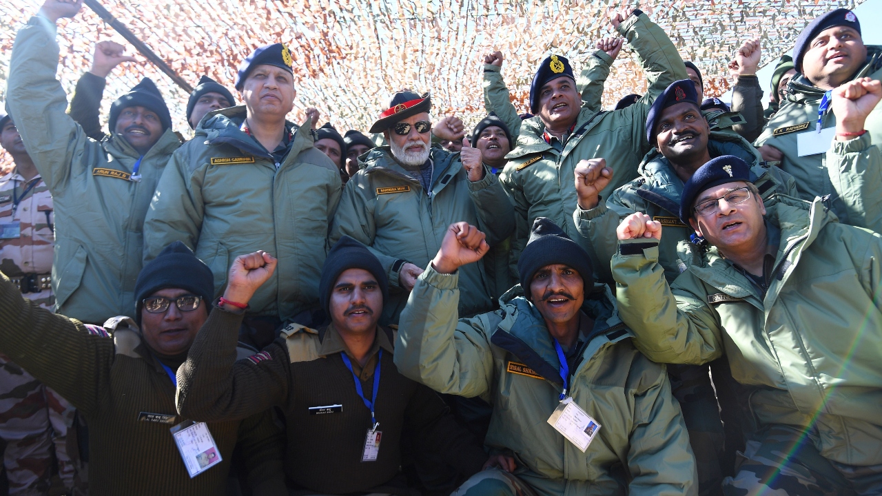 PM Modi arrived in Kargil on October 24 morning, where he joined the soldiers in Diwali celebrations. Credit: Twitter/@narendramodi