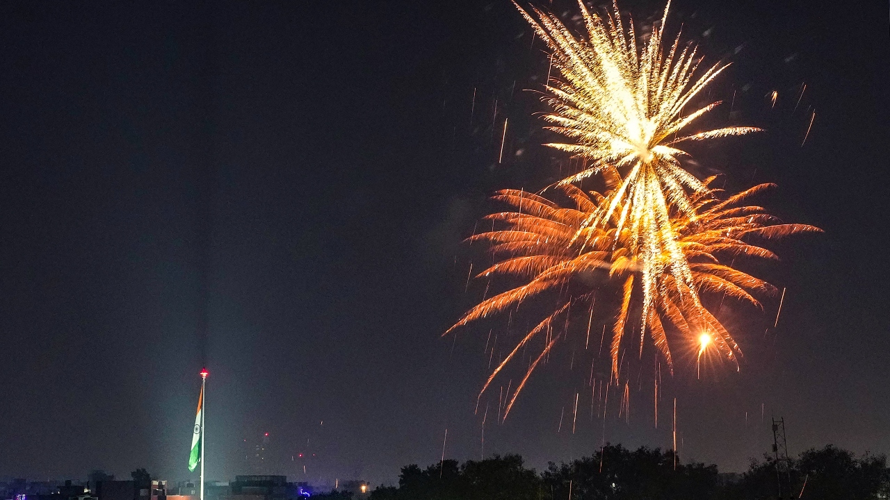 Firecrackers burst flouting the ban imposed on it by the Delhi Government, in New Delhi. Credit: PTI Photo
