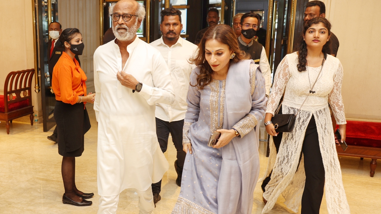 Rajinikanth and Aishwarya Rajinikanth arrive for 'Lal Salaam' movie pooja in Chennai. Credit: Special Arrangement