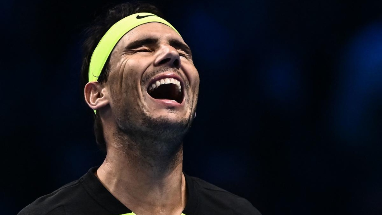 Spain's Rafael Nadal reacts during his round-robin match against Norway's Casper Ruud on November 17, 2022 at the ATP Finals tennis tournament in Turin. Credit: AFP Photo