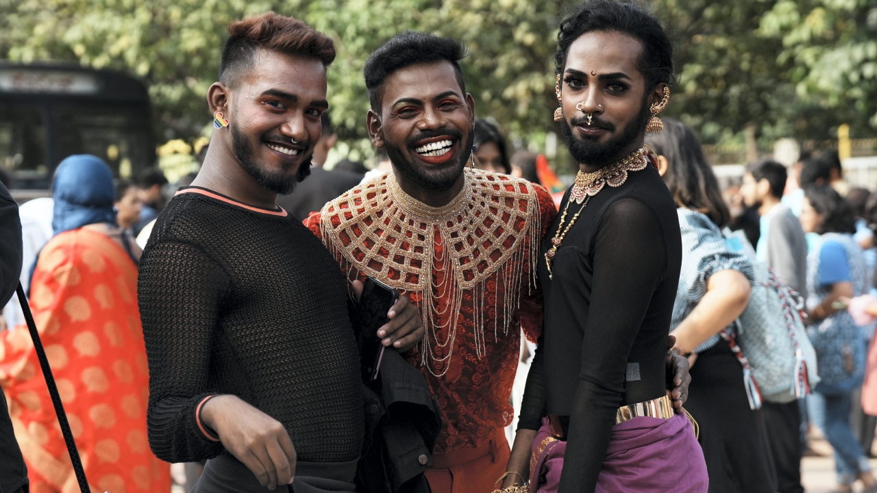 Participants pose during the 'Ride With Pride' event held at Freedom Park in Bengaluru. Credit: PTI Photo