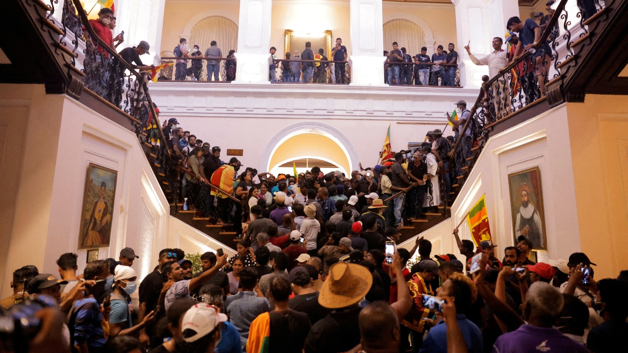 Demonstrators protest inside the President's House, after President Gotabaya Rajapaksa fled, amid the country's economic crisis, in Colombo, Sri Lanka. Credit: Reuters Photo