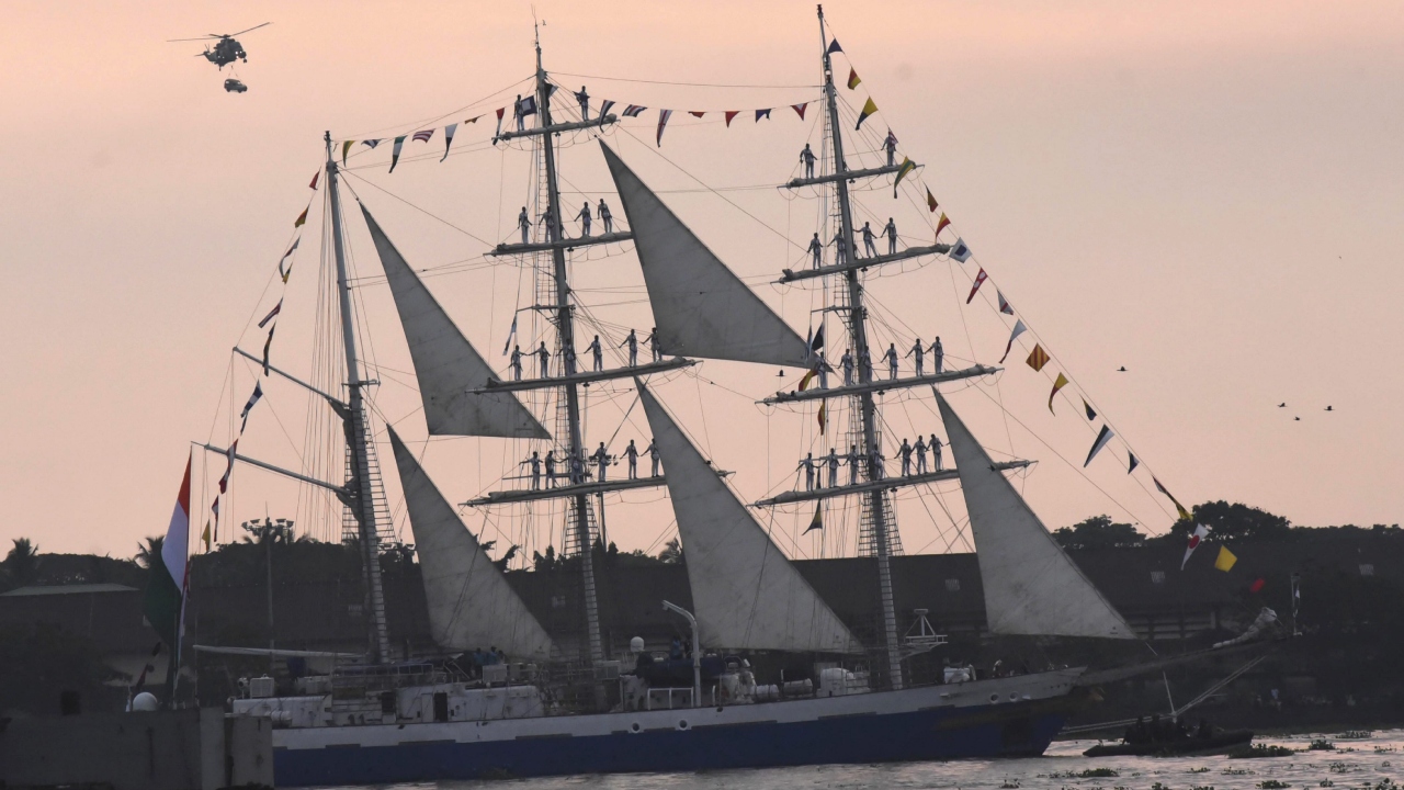 Navy personnel perform as part of the Navy Day celebrations in Kochi. Credit: PTI Photo