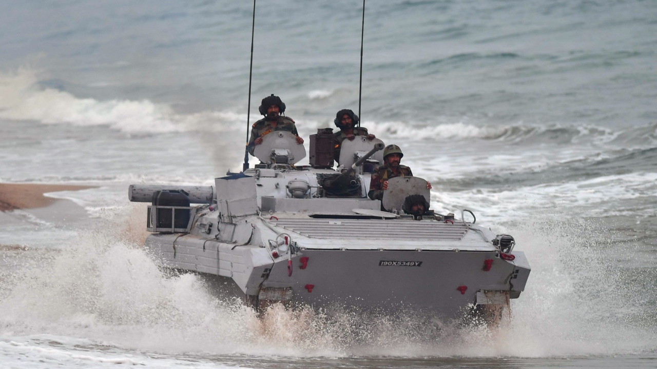 'Operational Demonstration' by the Indian Navy on the occasion of Navy Day in Visakhapatnam. Credit: PTI Photo