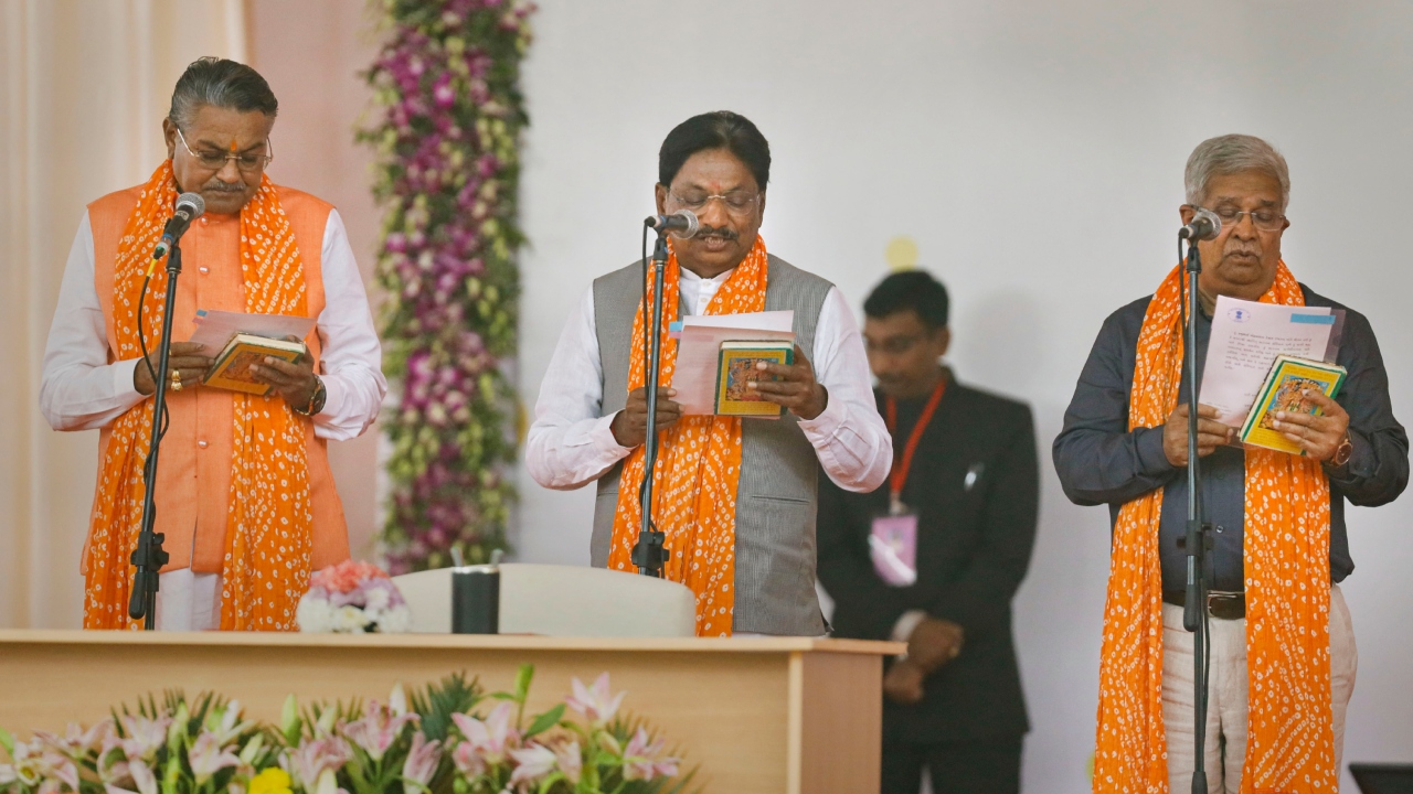 Others who were sworn in as cabinet ministers are Kanubhai Desai, Raghavji Patel, Rishikesh Patel, Balvantsinh Rajput, Kunvarji Bavalia, Mulubhai Bera, Dr Kuber Dindor, and Bhanuben Babariya. Credit: PTI Photo