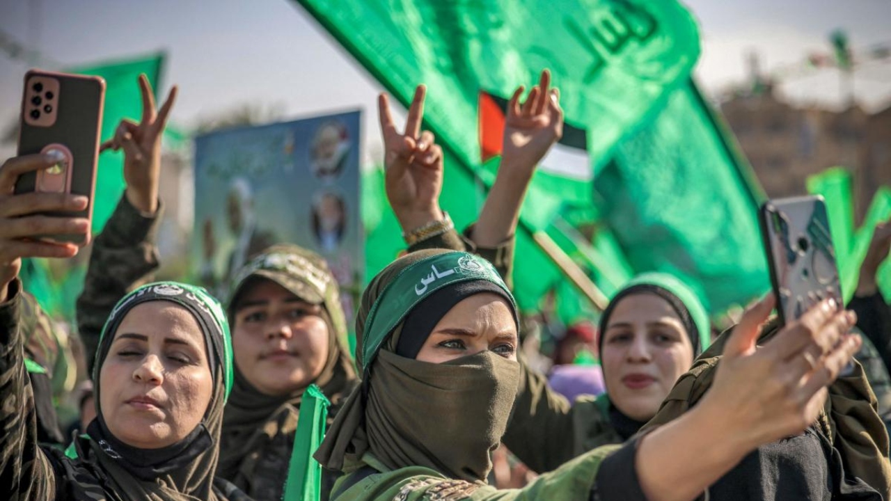 Women supporters of the Palestinian Islamist movement Hamas gather for a rally in Gaza City. Credit: AFP Photo