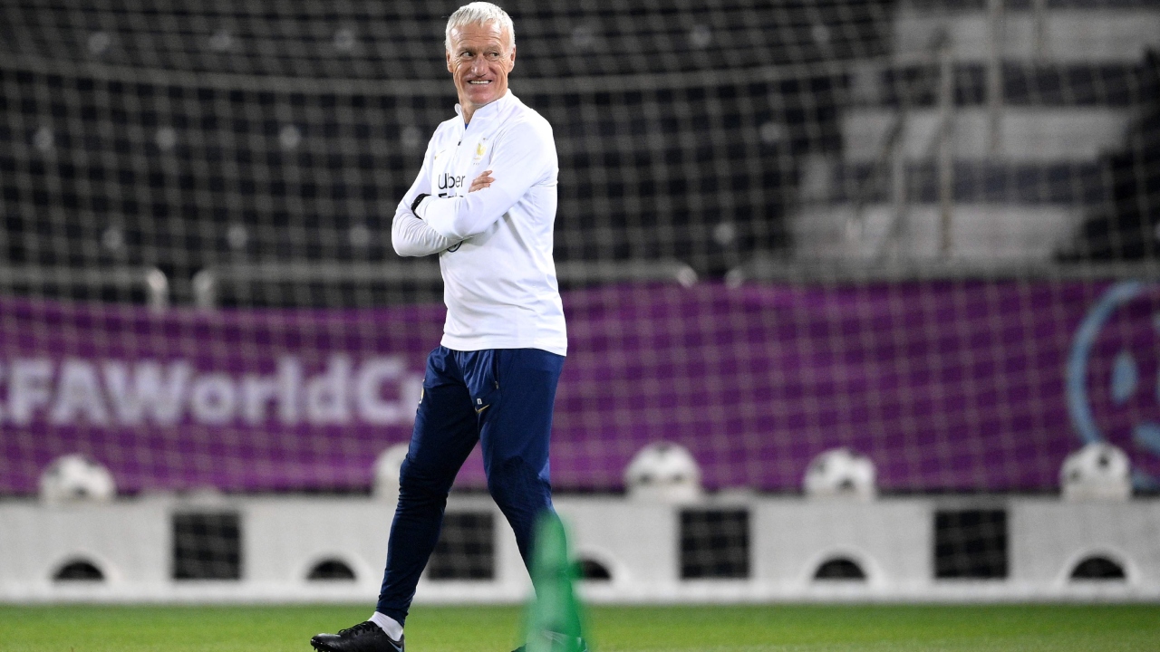 France's coach Didier Deschamps looks on during a training session at the Al Sadd SC training centre in Doha on December 16, 2022, during the Qatar 2022 World Cup football tournament. Credit: AFP Photo