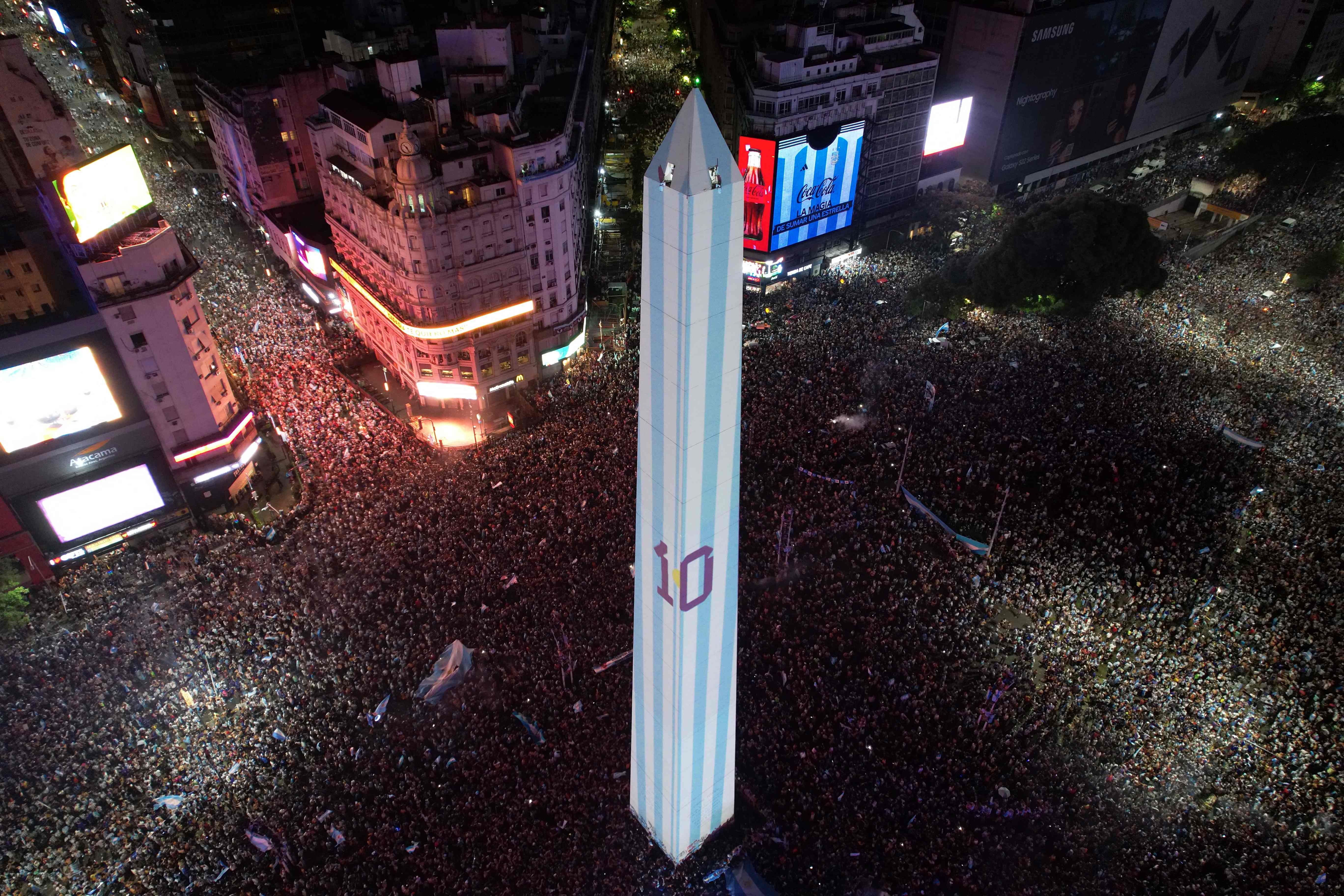 In the capital Buenos Aires and throughout the country, millions took to the streets to celebrate Sunday's remarkable penalty shoot-out victory over France in the World Cup final in Qatar. Credit: AFP Photo