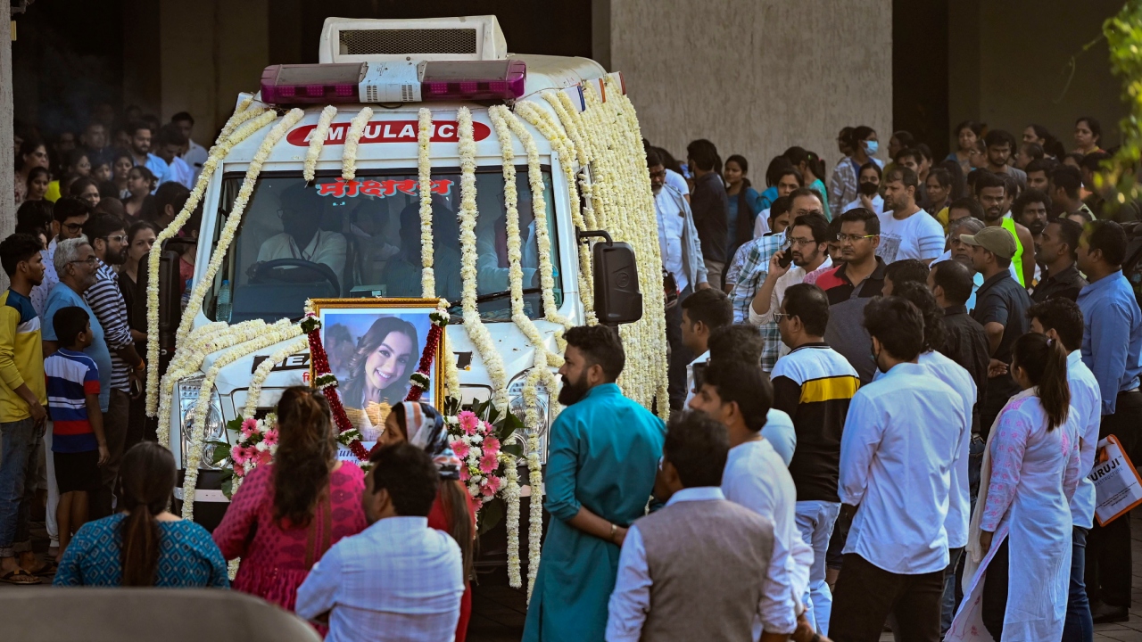 Some of known TV actors and Sharma's friends, including Vishal Jethwa, Kanwar Dhillon, Sayantani Ghosh, Shivin Narang, Deepika Goyal with husband Rohit Raj Goyal, Avneet Kaur, director duo Abbas-Mustan, Siddharth Nigam, and Ashnoor Kaur came to pay their last respects. Credit: PTI Photo