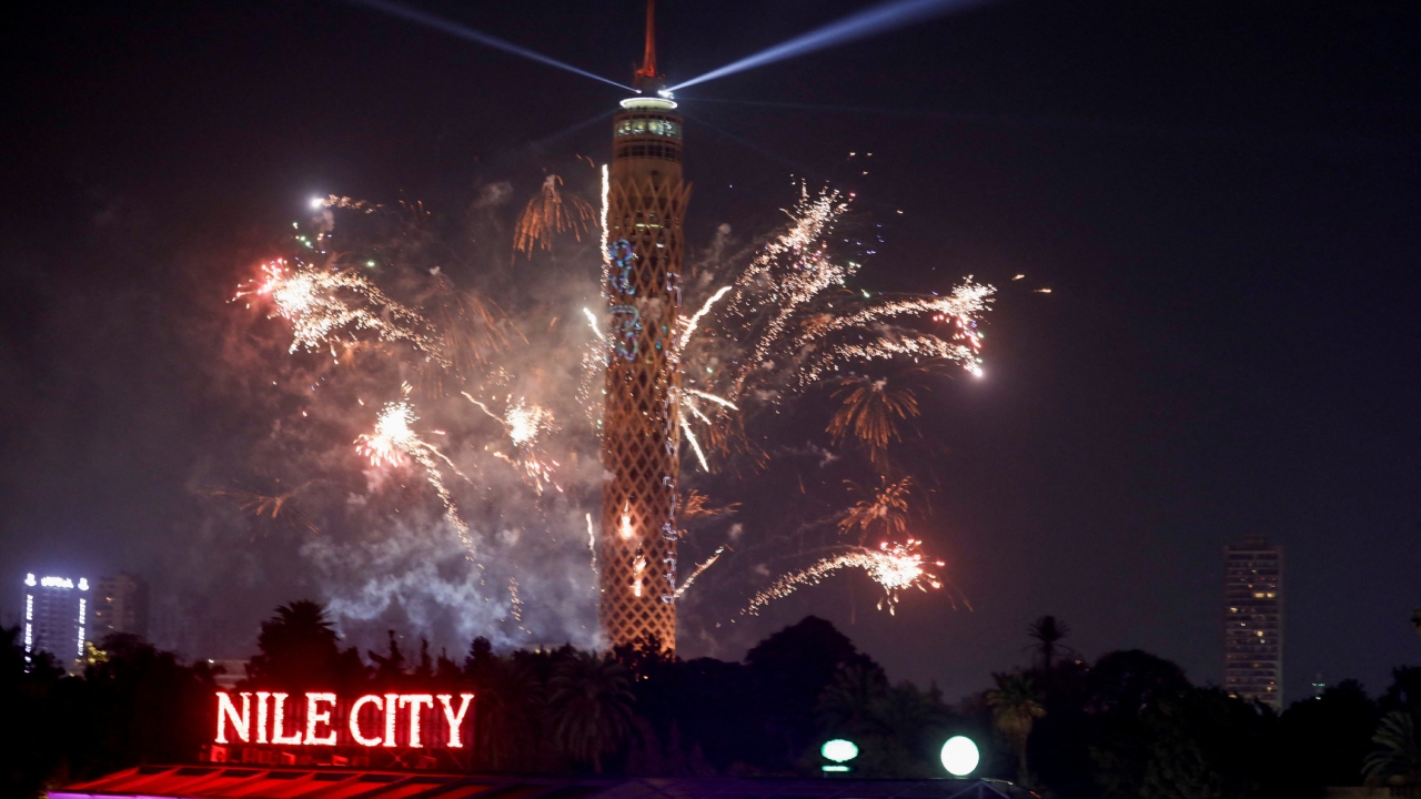 Fireworks explode over the Nile River during the New Year celebrations, in Cairo, Egypt. Credit: Reuters Photo