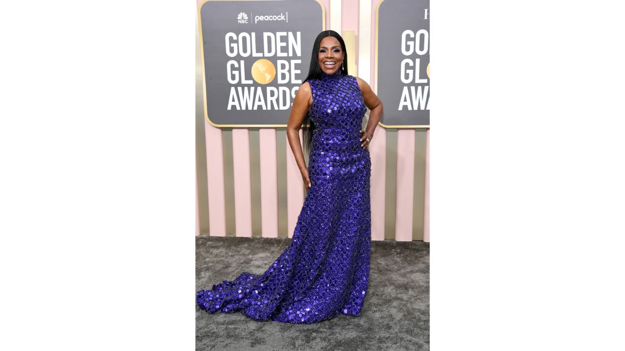 Sheryl Lee Ralph stunned in an elaborately beaded purple gown by Jason Rembert. Credit: AFP Photo