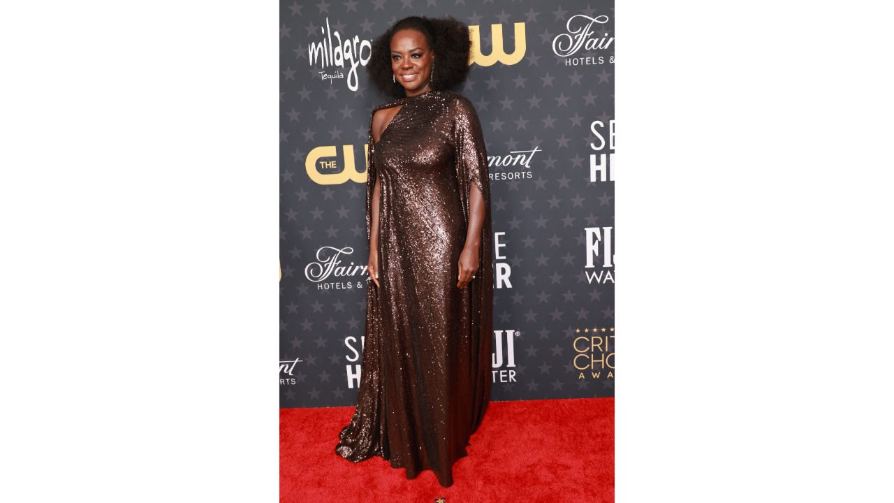 American actress Viola Davis exuded elegance in a shimmering Valentino dress. Credit: Reuters Photo