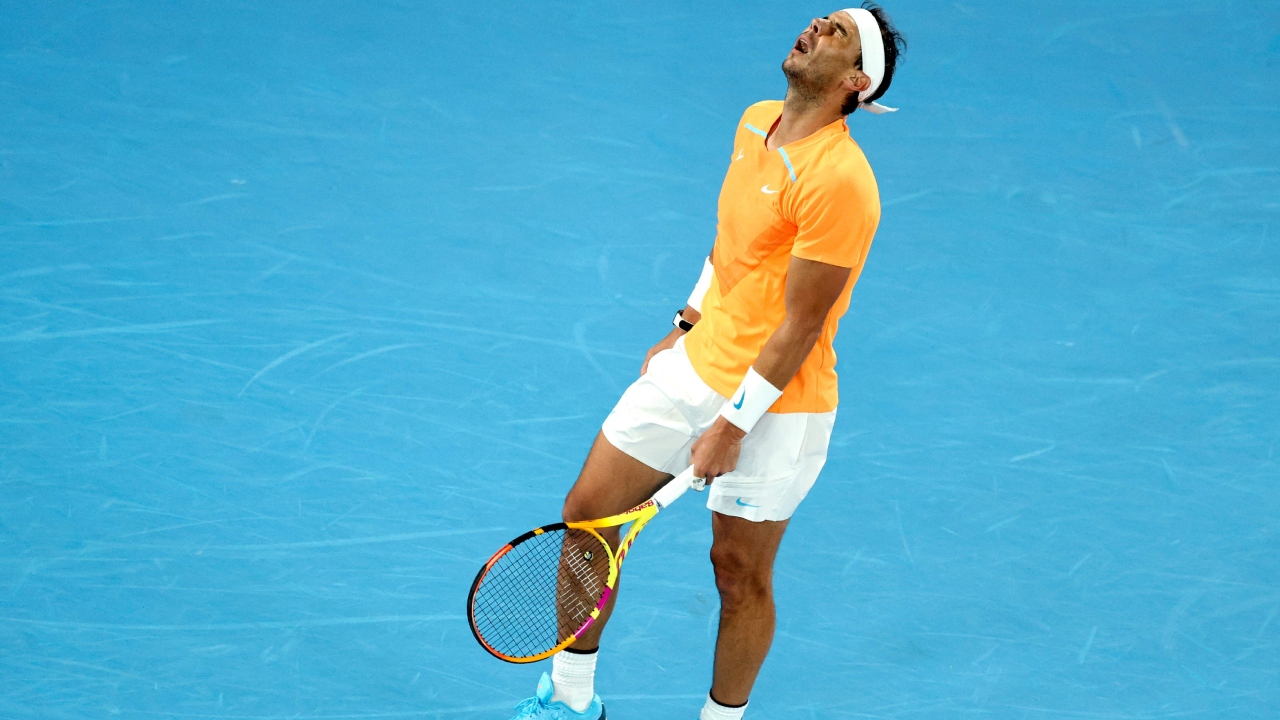 Nadal appeared to suffer a strain in his left hip area while running for a backhand deep in the second set at Rod Laver Arena and after receiving attention from a trainer he took an off-court medical time-out when trailing 6-4 5-3. Credit: AFP Photo