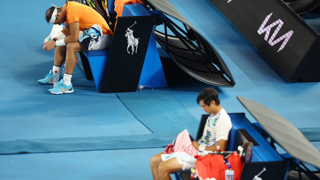 Nadal returned with grim faced to play out the match but his movement was clearly affected, particularly on his backhand side, paving the way for McDonald to end the Spaniard's bid for a third title at Melbourne Park. Credit: Reuters Photo