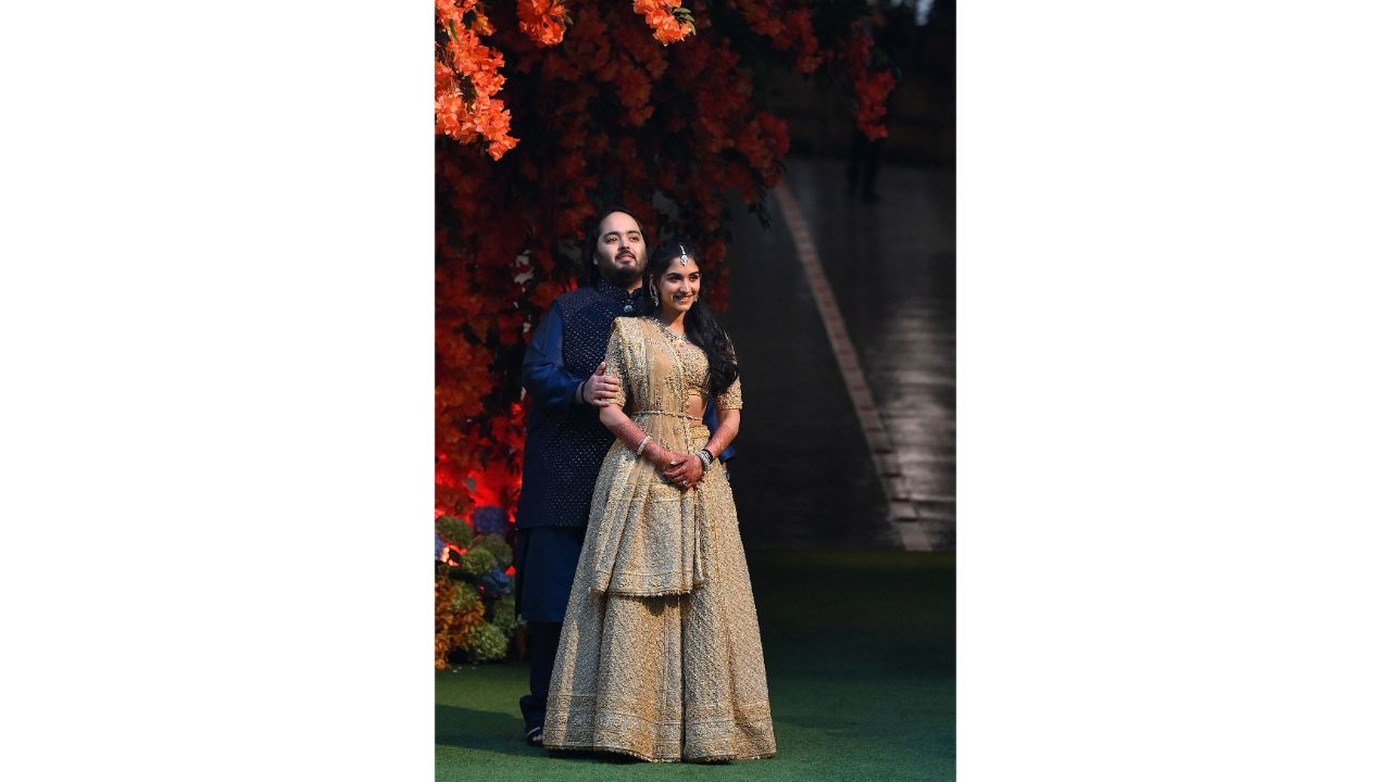 After exchanging rings, Anant and Radhika sought the blessings of their families and friends. Credit: AFP Photo