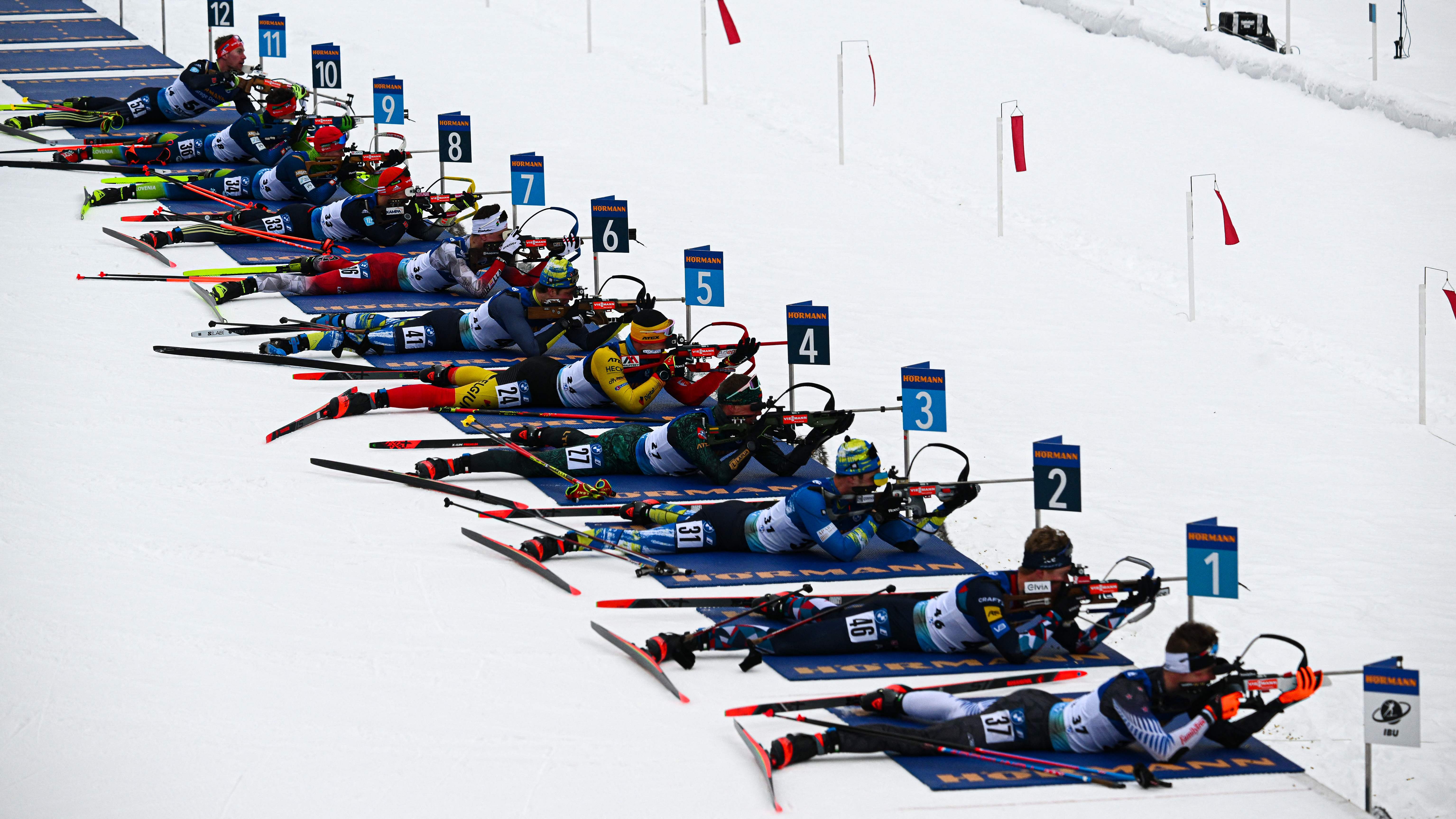 Athletes compete in the IBU Biathlon World Cup Men's 12.5km pursuit race in Rasen-Antholz (Rasun Anterselva), Italian Alps. Credit: AFP Photo