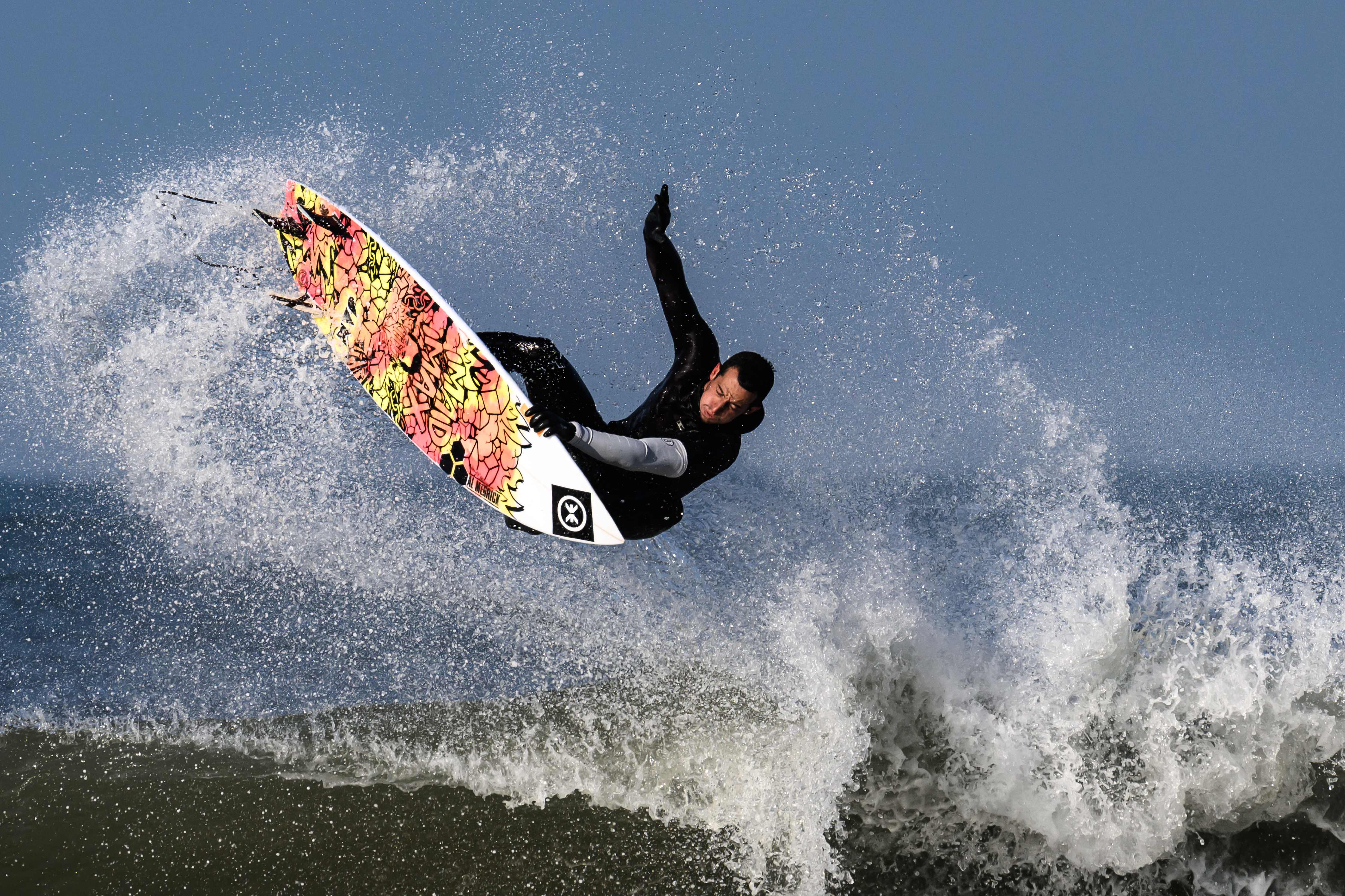 This photograph shows French surfer Maxime Huscenot during a training session in Hossegor, southwestern France. Credit: AFP Photo