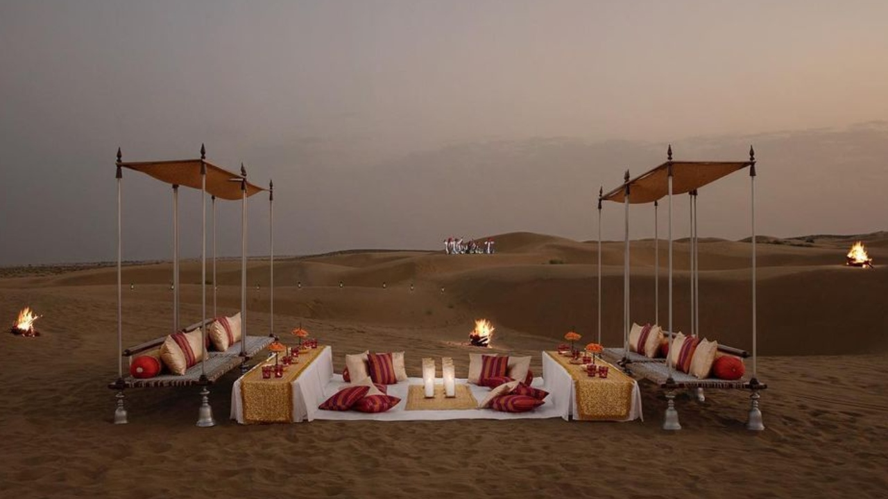 The hotel has a colossal garden decked up with lights, lamps and candles. Credit: Instagram/@suryagarh