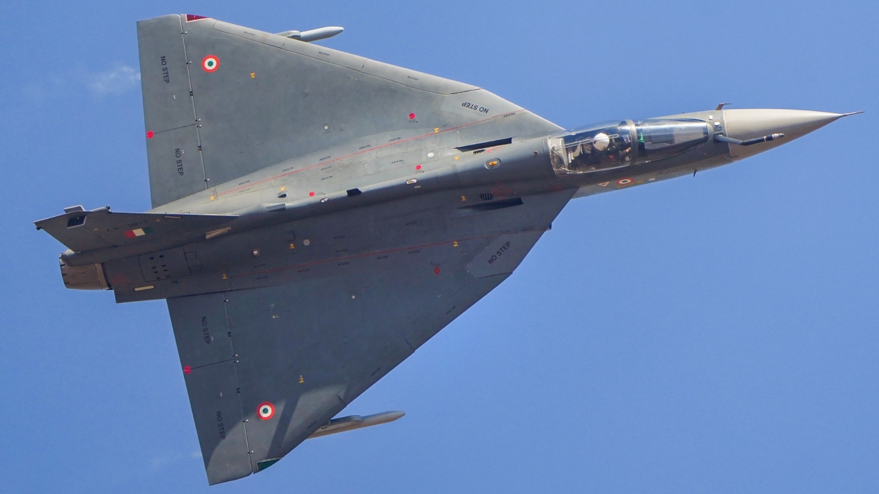 Tejas aircraft displays a maneuver during the inauguration of Aero India 2023, at Yelahanka air base in Bengaluru. Credit: PTI Photo