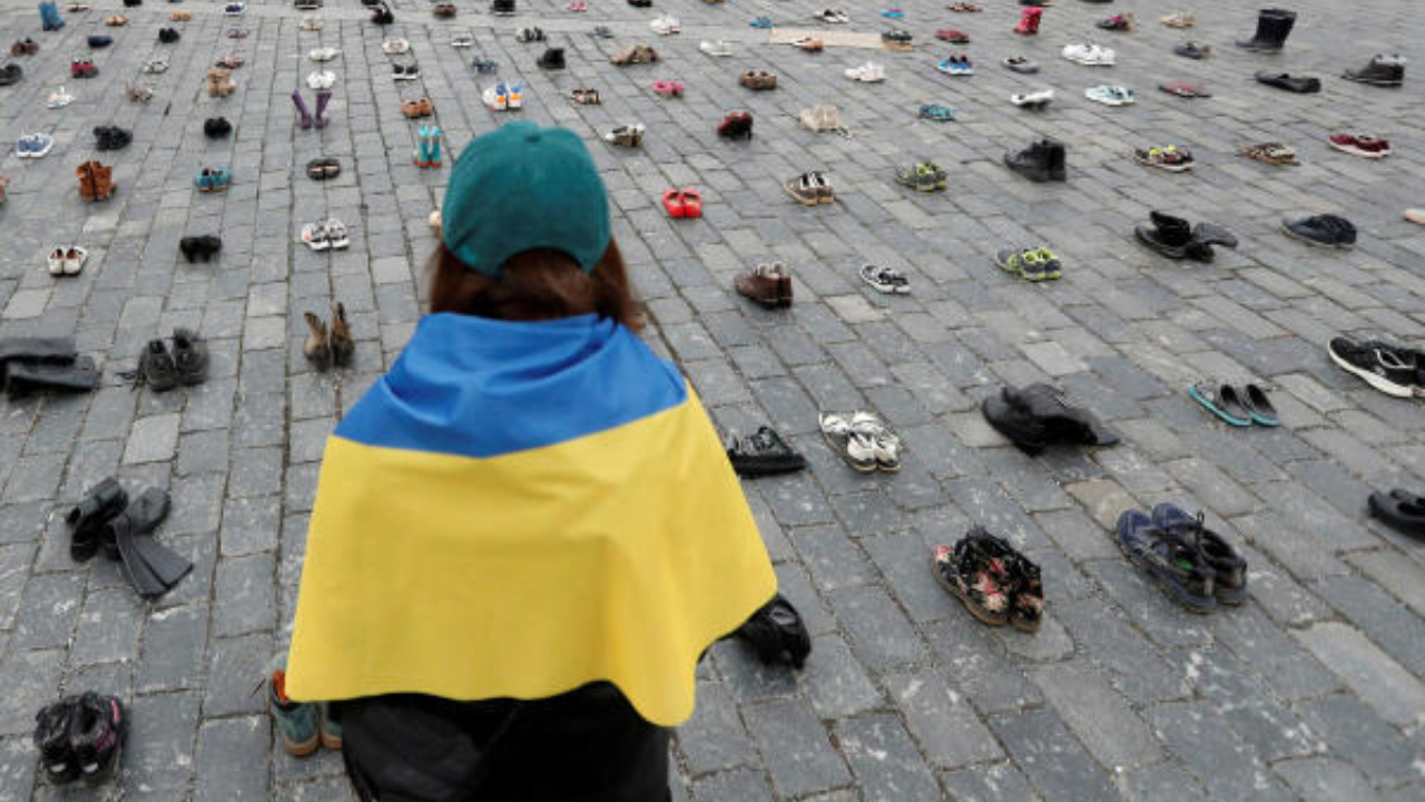 One-year anniversary of the Russian invasion of Ukraine in Prague. Credit: Reuters Photo