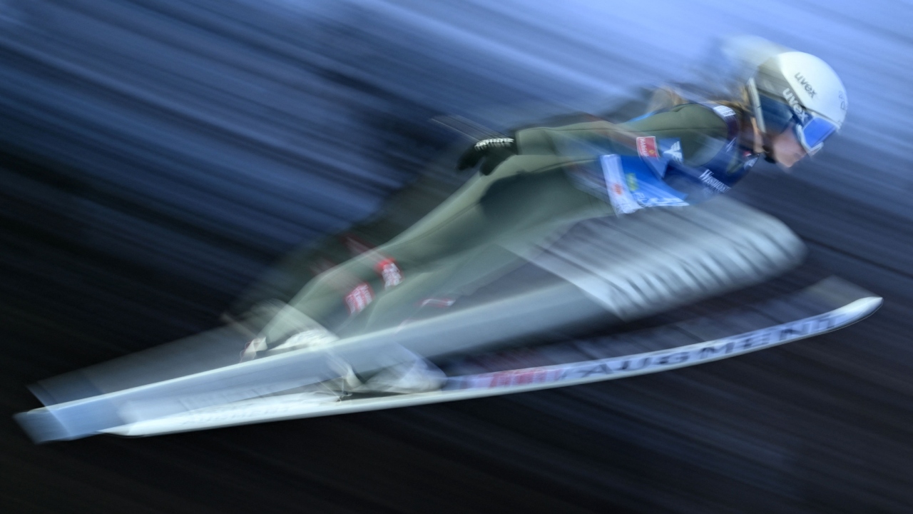 Austria's Chiara Kreuzer competes in the Women’s Ski Jumping Normal Hill HS100 qualification of the FIS Nordic World Ski Championships in Planica on February 22, 2023. Credit: AFP Photo