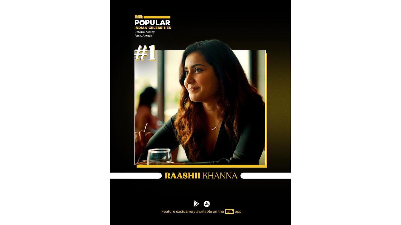 Actress Raashii Khanna, who is being lauded for her impressive performance in 'FARZI', has topped the list of IMDb’s Popular Indian Celebrities' weekly list. Credit: Special Arrangement