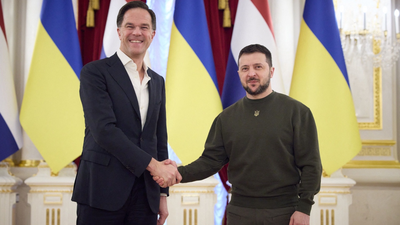 Prime Minister of the Netherlands Mark Rutte met President of Ukraine Volodymyr Zelenskyy during his visit to Kyiv on February 17, 2023. Credit: AFP Photo