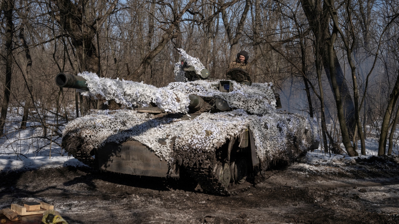 A Ukrainian servicemen of the 17th Independent Tanks Brigade drives a T-64 tank, as Russia's attack on Ukraine continues, near the frontline town of Bakhmut, Donetsk region, Ukraine February 23, 2023. Credit: Reuters Photo