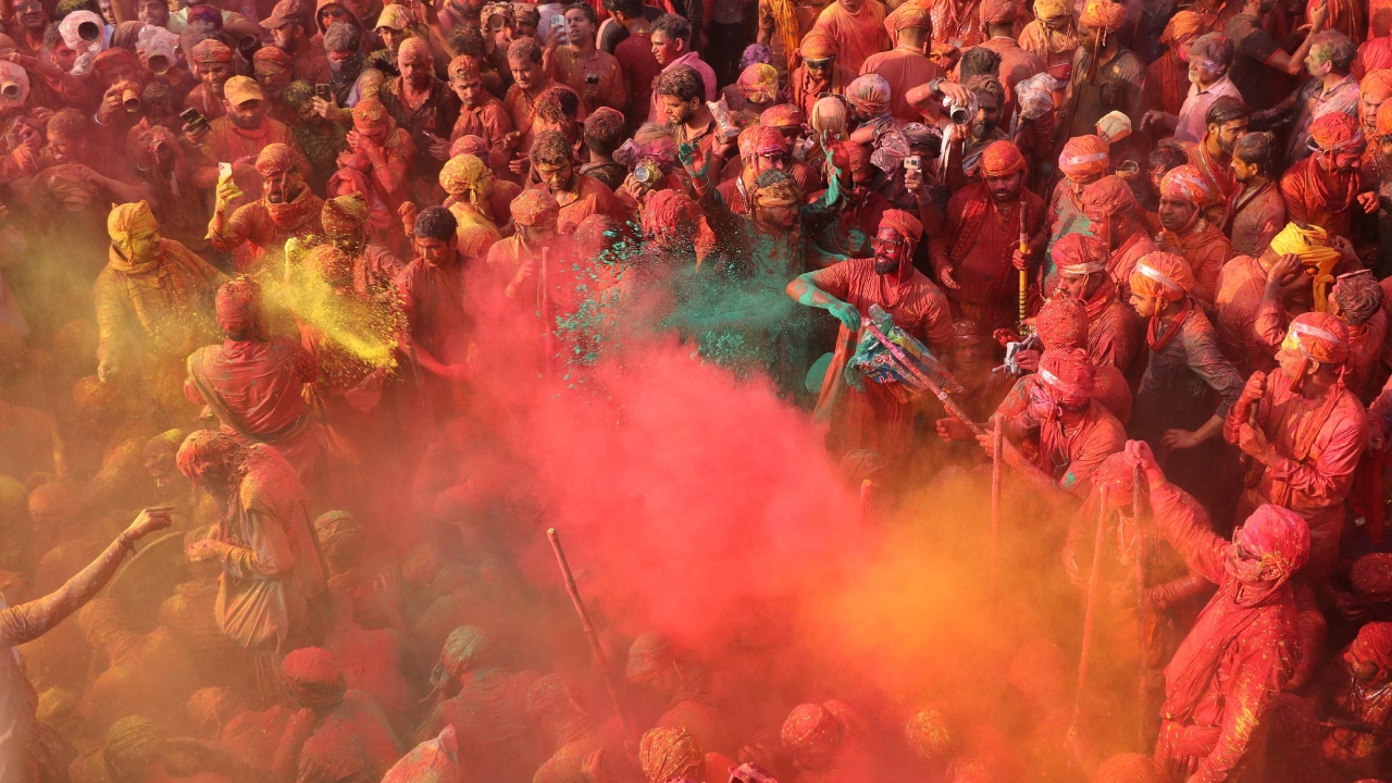 Nandgaon Holi is celebrated in the Hindu month of Phalgun on full moon day. Credit: AFP Photo