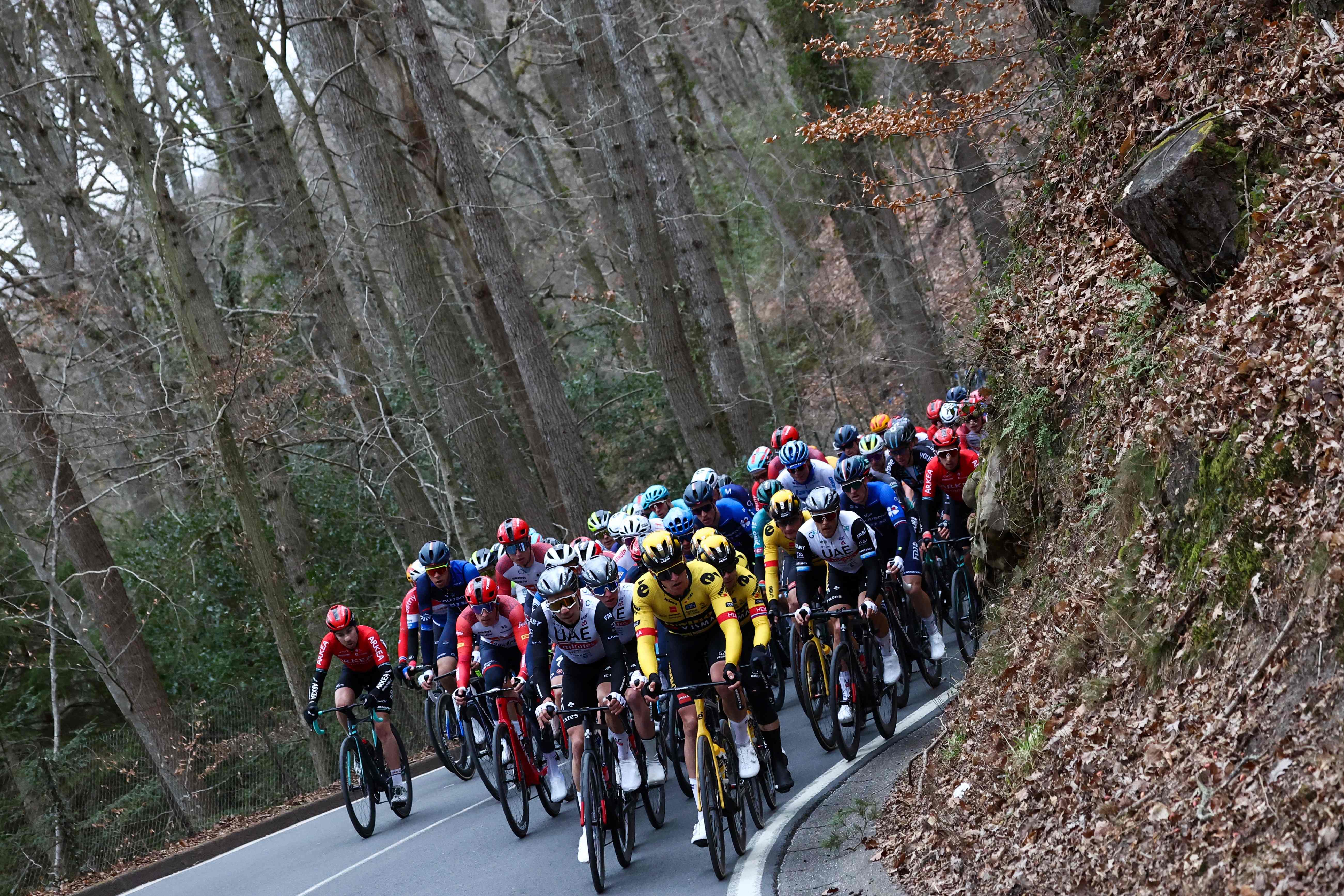 The pack rides during the 1st stage of the 81st Paris - Nice cycling race, 169,4 km between La Verriere and La Verriere. Credit: AFP Photo