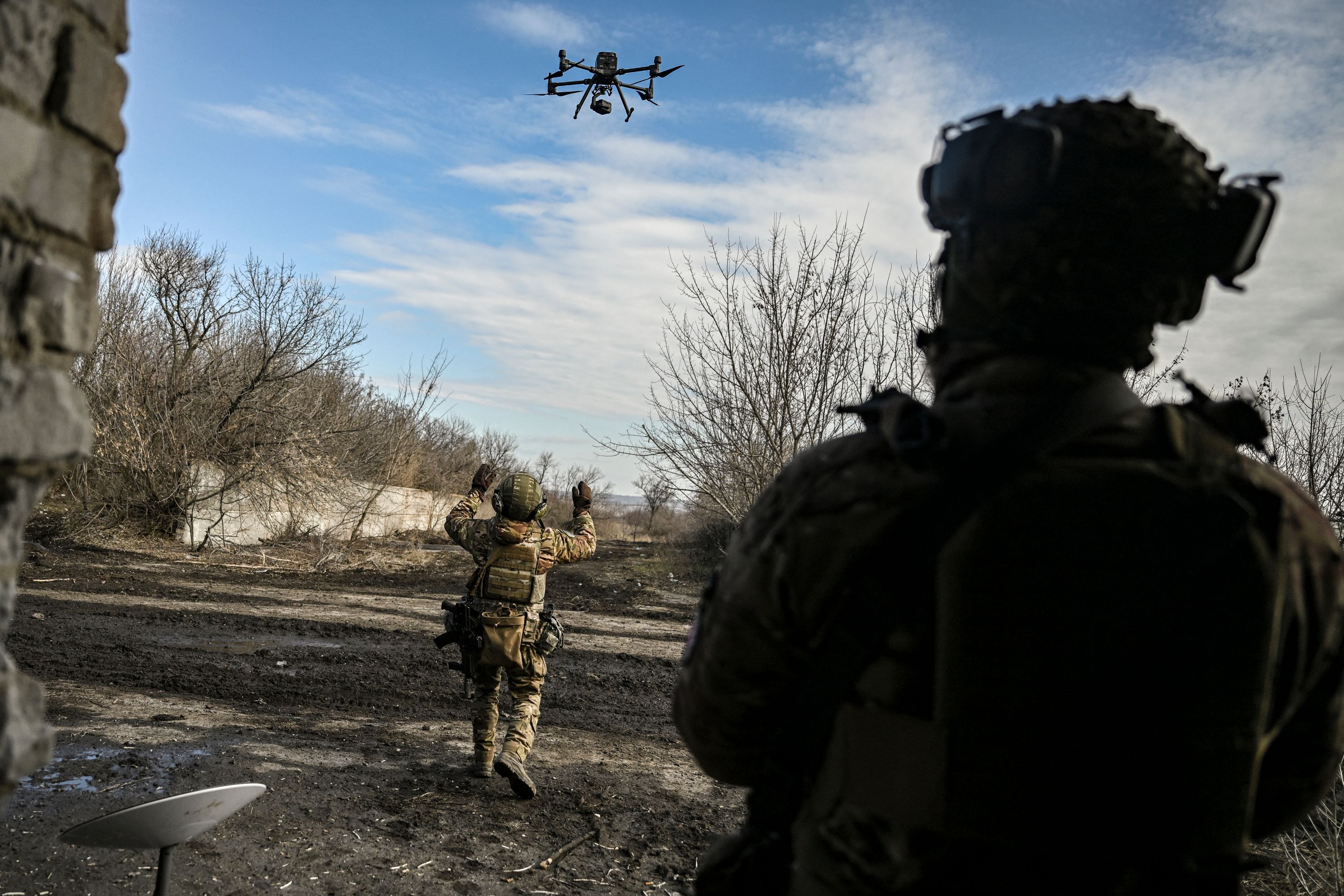 A Ukrainian serviceman flies a drone to spot Russian positions near the city of Bakhmut, in the region of Donbas. Credit: AFP Photo