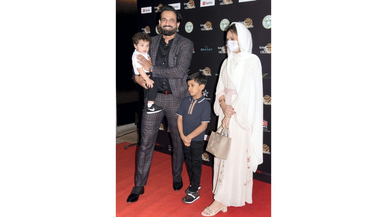 Former Indian cricketer turned commentator Irfan Pathan graced the party with his wife and kids. Credit: PTI Photo