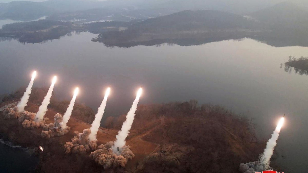 A fire attack by the Hwasong Artillery unit, responsible for important operational missions of the Korean People's Army Western Front, at an undisclosed location. Credit: KCNA via KNS / AFP