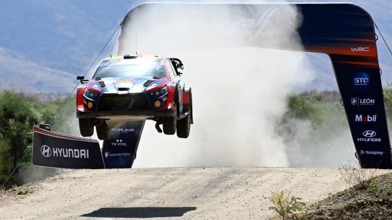 Belgian driver Thierry Neuville and Belgian co-driver Martijn Wydaeghe of Hyundai Shell Mobis compete during the WRC Guanajuato Rally Mexico, part of the FIA World Rally Championship, in Silao, Guanajuato State, Mexico. Credit: AFP Photo