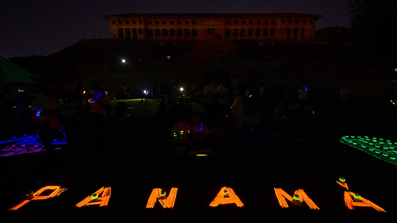 Panama's canal administration building is pictured as lights are turned off for Earth Hour environmental campaign in Panama City, Panama. Credit: AFP Photo