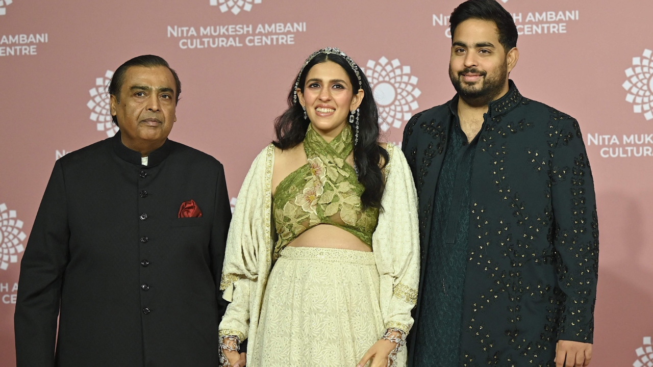 Shloka graced the Nita Mukesh Ambani Cultural Centre (NMACC) gala, where she was clicked flaunting her baby bump. Credit: AFP Photo