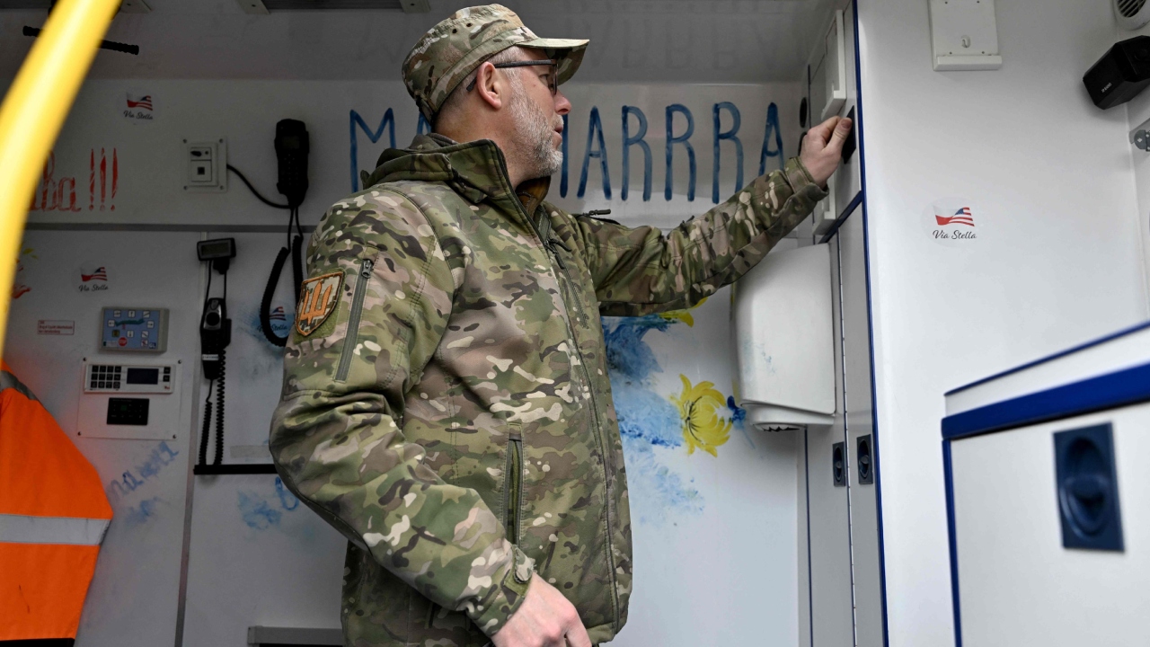 Among the worshippers was Said Ismagilov, formerly one of Ukraine's Muslim spiritual leaders. When the war began, he quit and now works as an ambulance driver with volunteer paramedics, evacuating wounded soldiers from the front line. Credit: AFP Photo