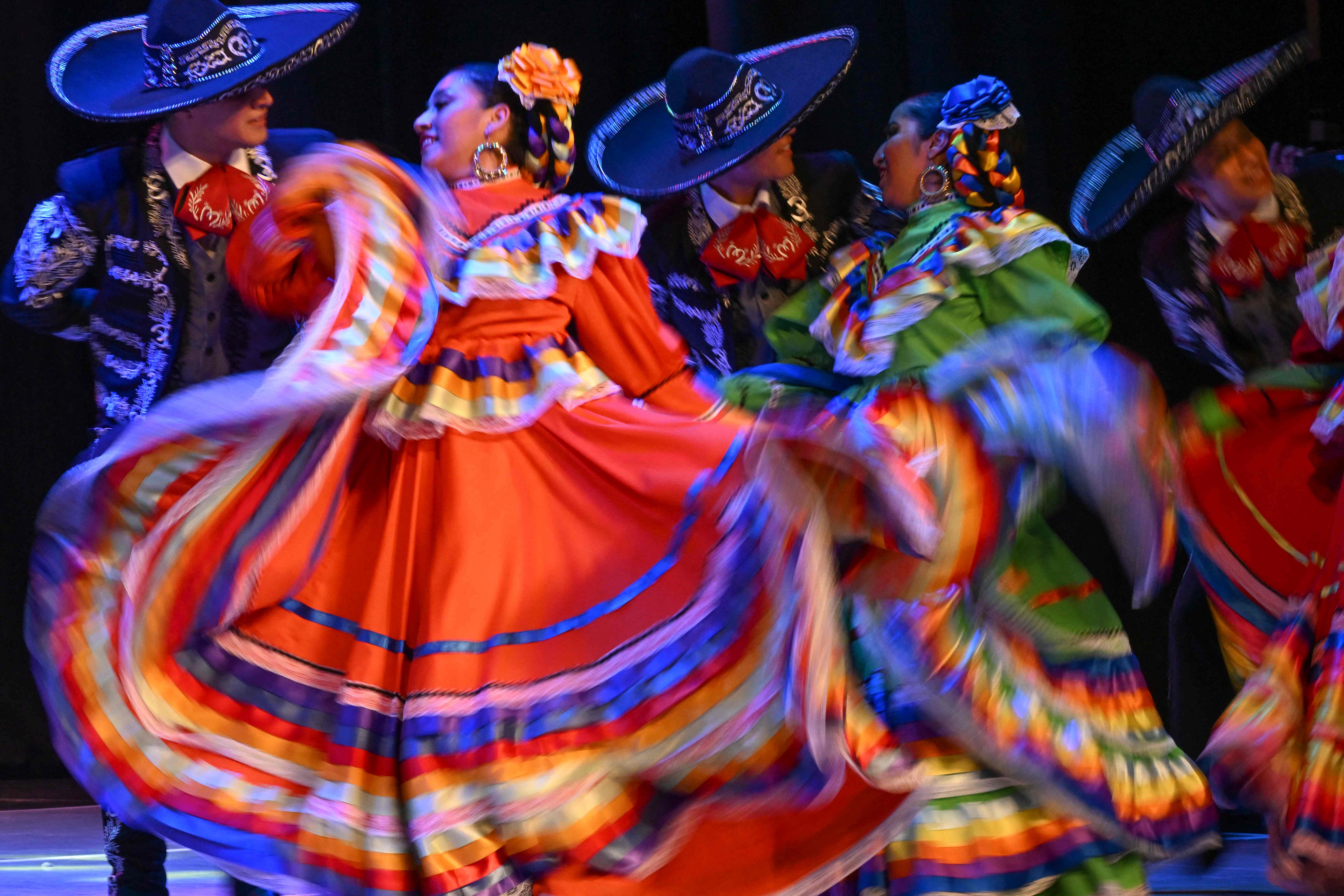 Dancers from Mexico perform during the opening of the 1st World Meeting of Popular Cultures, at the Municipal Theatre in Cali, Colombia. Credit: AFP Photo