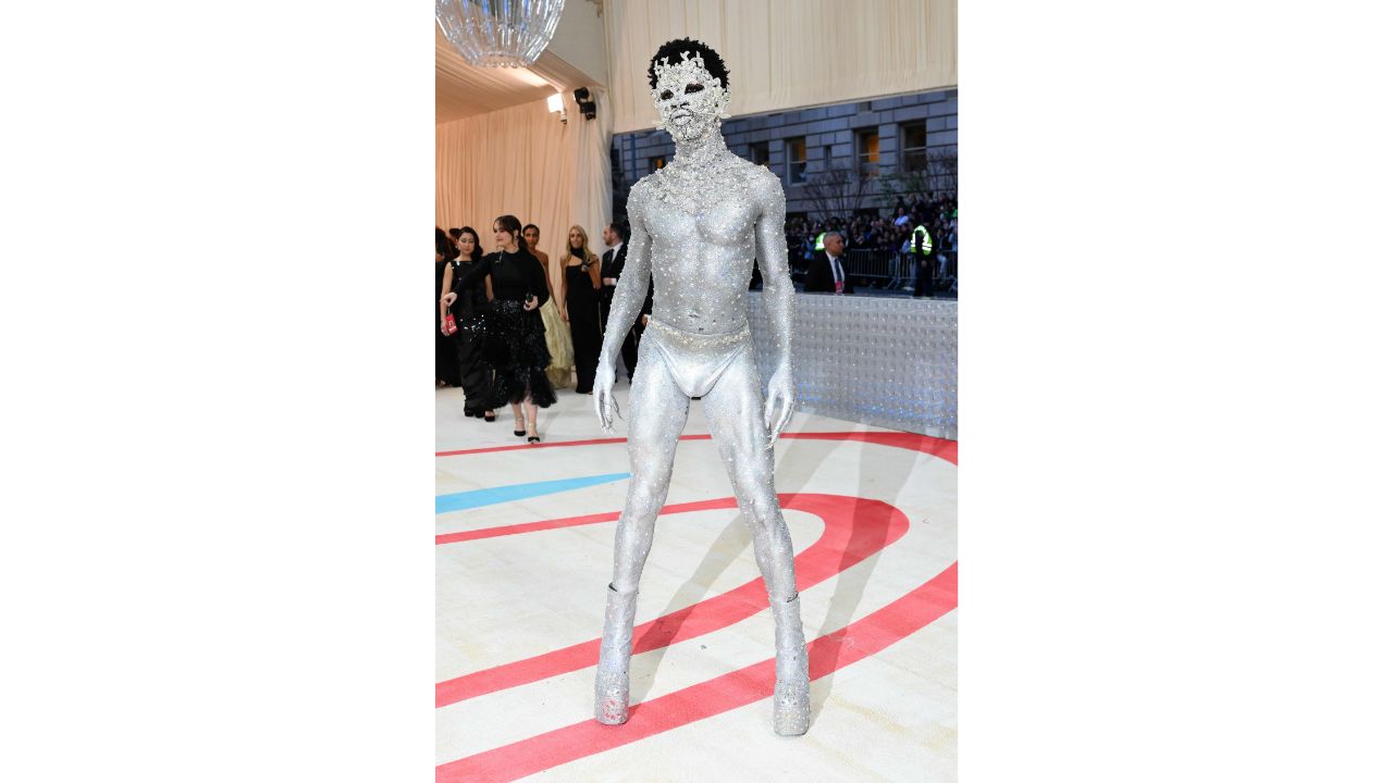 Lil Nas X went full cat covered in crystals by Pat McGrath and Dior Men. Credit: AFP Photo