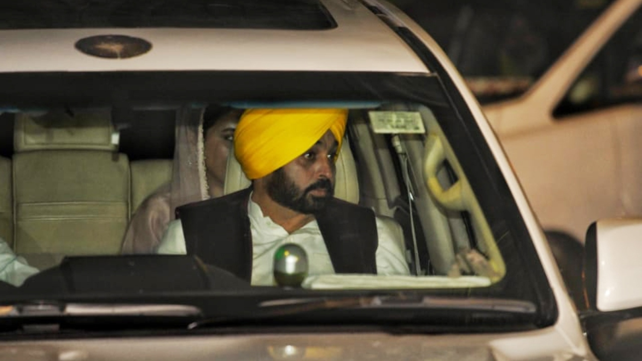 Punjab CM Bhagwant Mann was also one among the star attendees of the engagement ceremony of AAP leader Raghav Chadha and Bollywood actor Parineeti Chopra, in New Delhi. Credit: PTI Photo