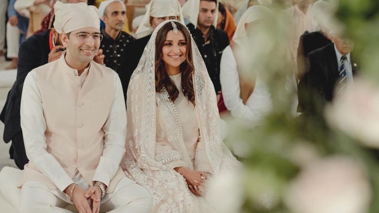 The ceremony, held at the Central Delhi's Kapurthala House, was attended by around 150 guests, including Delhi CM Arvind Kejriwal, Punjab CM Bhagwant Mann and Parineeti's cousin, global star Priyanka Chopra Jonas. Credit: Instagram/@raghavchadha88